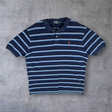 Load image into Gallery viewer, Early 00's Polo Ralph Lauren Blue Navy Striped Cotton Orange Pony Polo Shirt