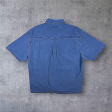 Load image into Gallery viewer, Vintage John Baner Cowboy Western Pattern Blue Denim Cotton Short Sleeve Shirt