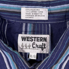 Load image into Gallery viewer, Vintage Western Craft Cowboy Navy Blue Mix Striped Long Sleeve Popper Shirt
