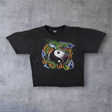 Load image into Gallery viewer, Vintage X-Ray Yin Yang Traditional Dragon Gothic Tattoo Graphic Black T-Shirt