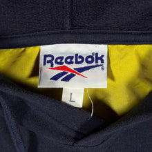 Load image into Gallery viewer, Vintage 90s Reebok Membership Hoodie Mens Large Navy Embroidered Spellout L