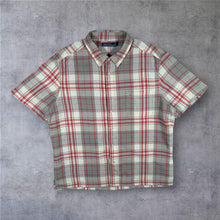 Load image into Gallery viewer, Nautica Mens XL Linen Cotton Shirt Grey Red Plaid Check Short Sleeve Button Up