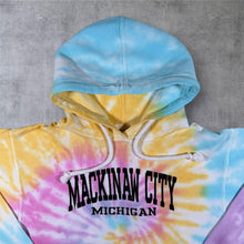 Load image into Gallery viewer, Mackinaw City Michigan USA Embroidered Tourist Multi Colour Tie Dye Hoodie