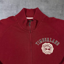 Load image into Gallery viewer, Timberland XL Full Zip Sweatshirt Burgundy Varsity College Y2K Track Jacket