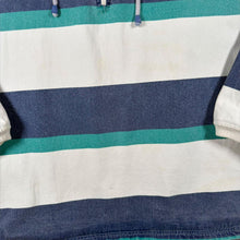 Load image into Gallery viewer, Vintage DEAL White Blue Colour Block Striped Nautical 1/4 Zip Smock Sweatshirt