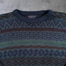 Load image into Gallery viewer, Vintage Classic Knitwear 90s Geometric Aztec Jumper Navy Blue Korean L M