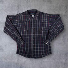 Load image into Gallery viewer, Vintage Ruddock Bros Western Cowboy Navy Blue Check Long Sleeve Popper Shirt