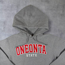 Load image into Gallery viewer, MV Sport Pro-Weave "Oneonta State" College Embroidered Spellout Grey Hoodie