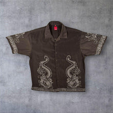 Load image into Gallery viewer, Early 00's Reward Goth Y2K Traditional Dragon Brown-Grey Polyester Short Sleeve Shirt