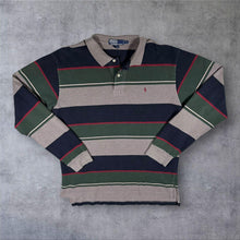 Load image into Gallery viewer, Vintage 90's Polo Ralph Lauren Rugby Shirt L Striped Navy Green Grey Long Sleeve