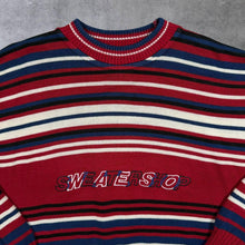 Load image into Gallery viewer, Vintage The Sweater Shop Embroidered Spellout Multi Striped Acrylic Knit Jumper