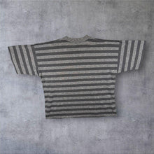 Load image into Gallery viewer, Vintage The Sweater Shop Embroidered Spellout Heavyweight Cotton Grey Striped T-Shirt