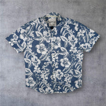 Load image into Gallery viewer, Aeropostale Mens Large Hawaiian Shirt Blue White Hibiscus Floral Aloha Cotton