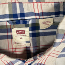 Load image into Gallery viewer, Levis Mens Shirt XL White Navy Red Plaid Check Standard Fit Red Tab Long Sleeve