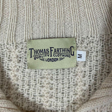 Load image into Gallery viewer, Thomas Farthing Womens Cardigan M Pure New Wool Made Scotland Cable Knit Beige