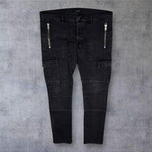 Load image into Gallery viewer, The Kooples Black Cargo Biker Jeans W33 36" Actual Waist Slim Fit Zip Pocket