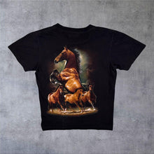 Load image into Gallery viewer, Early 00's Rock Eagle Horse Animal Wildlife Graphic Black Short Sleeve T-Shirt