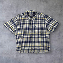Load image into Gallery viewer, Barbour Linen Mix Shirt Mens L Regular Fit Navy Yellow Check Short Sleeve