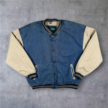 Load image into Gallery viewer, Vintage 90s Expeditions International Denim Bomber Varsity Jacket XL Made in Oman