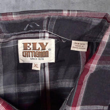 Load image into Gallery viewer, Vintage Ely Cattleman Cowboy Western Grey Black Red Check Long Sleeve Popper Shirt