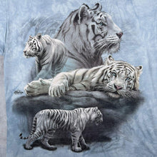 Load image into Gallery viewer, Jerzees (2011) White Tiger Animal Wildlife Graphic Blue Tie Dye T-Shirt
