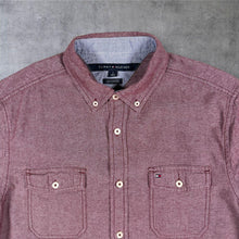 Load image into Gallery viewer, Tommy Hilfiger Mens Shirt M Burgundy Custom Fit Short Sleeve Double Pocket