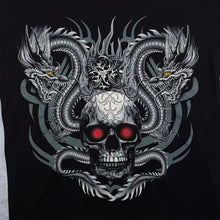 Load image into Gallery viewer, Early 00's Wild Gothic Y2K Tribal Dragon Skull Graphic Black Cotton T-Shirt