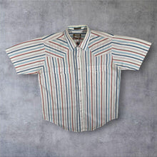 Load image into Gallery viewer, Outlaw Western Wear Shirt L Striped Pearl Snap Cowboy Western Extra Long Tails