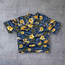 Load image into Gallery viewer, Vintage Covington Hawaiian Tropical Hot Rod Pattern Blue Rayon Shirt