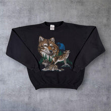 Load image into Gallery viewer, Vintage 90s Tultex Wolf Moon Sweatshirt 2XL Black Made USA Wildlife Graphic