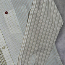 Load image into Gallery viewer, Quiksilver Y2K Mens M Patchwork Stripe Shirt Cream Long Sleeve Surf Skater 00s