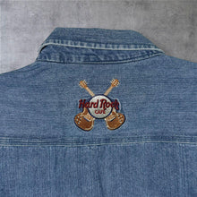Load image into Gallery viewer, Vintage Hard Rock Cafe New York Denim Shirt Blue Embroidered Guitar 90s XL