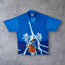 Load image into Gallery viewer, Early 00's Hot + Spicy Goth Y2K Anime Manga Graphic Blue Short Sleeve Shirt