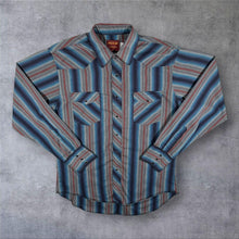 Load image into Gallery viewer, Vintage Rustler X-Long Tails Cowboy Western Striped Long Sleeve Popper Shirt