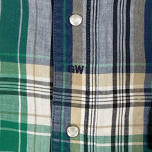 Load image into Gallery viewer, Vintage Wrangler Western Cowboy Blue Green Check Long Sleeve Popper Shirt