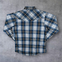Load image into Gallery viewer, Vintage Ely Cattleman Cowboy Western Blue Check Popper Long Sleeve Shirt