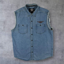 Load image into Gallery viewer, Harley Davidson Genuine MotorClothes Denim Sleeveless Shirt Vest Mens L Biker