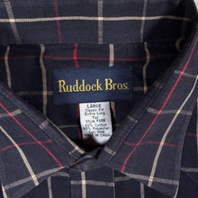 Load image into Gallery viewer, Vintage Ruddock Bros Western Cowboy Navy Blue Check Long Sleeve Popper Shirt