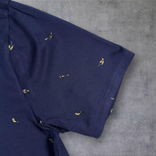 Load image into Gallery viewer, Under Armour Playoff Polo Shirt Mens M Navy Blue Gold Print Golf Loose Fit