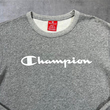 Load image into Gallery viewer, Champion Sweatshirt Small Grey Marl White Script Spellout Logo Crew Neck