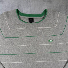 Load image into Gallery viewer, Early 00's Adidas Originals Embroidered Mini Trefoil Logo Grey Green Striped Jumper