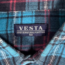 Load image into Gallery viewer, Vintage 90s Vesta Mens 40 M Teal Plaid Flannel Shirt 100% Cotton Grunge Check