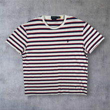 Load image into Gallery viewer, Polo Ralph Lauren T Shirt Mens L White Navy Red Striped Classic Fit Pony Logo