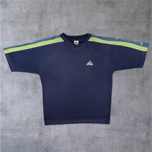 Load image into Gallery viewer, Vintage 90's Bukta Mini Logo Faded Navy Blue V-Neck Cotton Short Sleeve T-Shirt