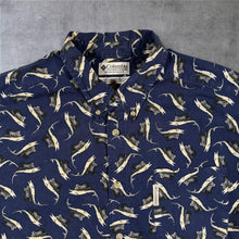 Load image into Gallery viewer, Vintage Columbia Mens Large Marlin Sailfish Fishing Shirt Navy All Over Print