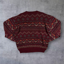 Load image into Gallery viewer, Vintage St Michael M&S Geometric Aztec Knit Jumper Burgundy 90s UK Made M