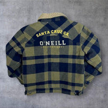 Load image into Gallery viewer, Vintage Y2K O'Neill Jacket Small Sherpa Collar Plaid Check Surf Skate Spellout