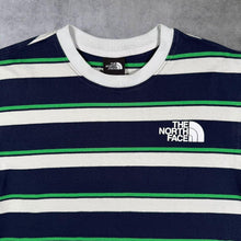 Load image into Gallery viewer, TNF The North Face Mini Logo Navy Blue Green White Striped Cotton T-Shirt