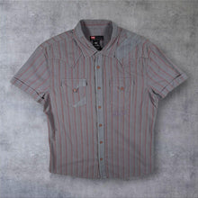Load image into Gallery viewer, Early 00's Diesel Western Style Grey Red Striped Cotton Short Sleeve Shirt