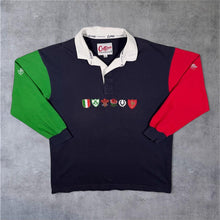 Load image into Gallery viewer, Vintage Cotton Traders Six Nations Rugby Embroidered Crest Colour Block Long Sleeve Polo Shirt